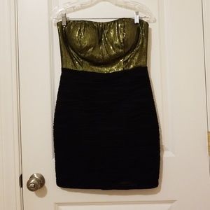 Black and gold sequin strapless dress